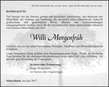 Traueranzeige von Willi Morgenfrüh von Südthüringer Presse