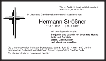 Traueranzeige von Hermann Strößner von Frankenpost