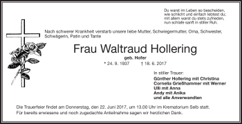 Traueranzeige von Waltraud Hollering von Frankenpost