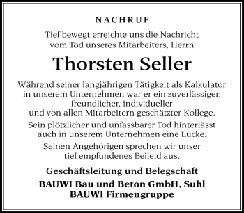 Traueranzeige von Thorsten Seller von Südthüringer Presse