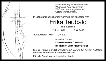 Traueranzeige von Erika Taubald von Frankenpost