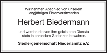 Traueranzeige von Herbert Biedermann von Frankenpost