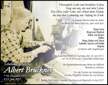 Traueranzeige von Albert Brückner von Südthüringer Presse