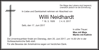 Traueranzeige von Max Neidhardt von Frankenpost