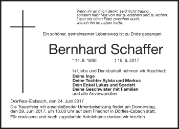 Traueranzeige von Bernhard Schaffer von Neue Presse Coburg