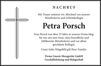 Traueranzeige von Petra Porsch von Frankenpost