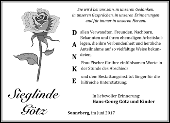 Traueranzeige von Sieglinde Götz von Südthüringer Presse