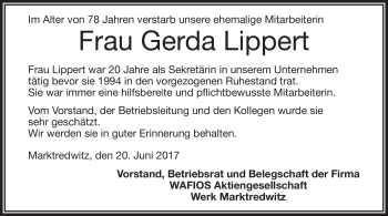 Traueranzeige von Gerda Lippert von Frankenpost