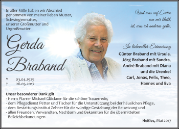 Traueranzeige von Gerda Braband von 26011