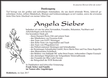 Traueranzeige von Angela Sieber von Südthüringer Presse