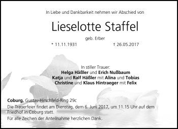 Traueranzeige von Lieselotte Staffel von Neue Presse Coburg