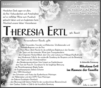 Traueranzeige von Theresia Ertl von Südthüringer Presse