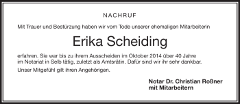 Traueranzeige von Erika Scheiding von Frankenpost