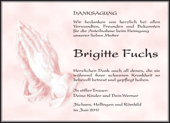 Traueranzeige von Brigitte Fuchs von Südthüringer Presse