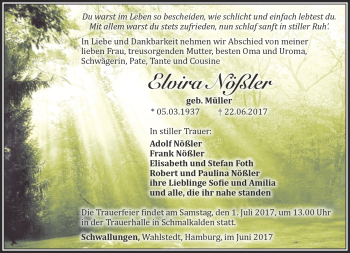 Traueranzeige von Elvira Nößler von Südthüringer Presse
