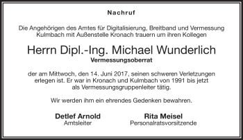 Traueranzeige von Michael Wunderlich von Frankenpost