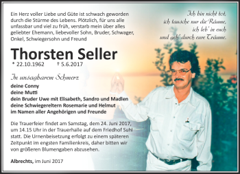 Traueranzeige von Thorsten Seller von Südthüringer Presse