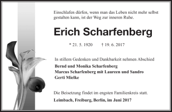 Traueranzeige von Erich Scharfenberg von Südthüringer Presse
