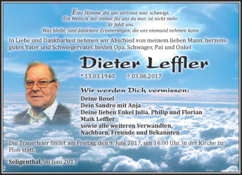 Traueranzeige von Dieter Leffler von Südthüringer Presse