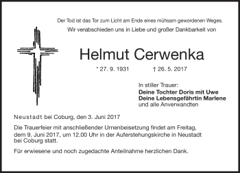 Traueranzeige von Helmut Cerwenka von Neue Presse Coburg