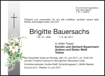 Traueranzeige von Brigitte Bauersachs von Neue Presse Coburg