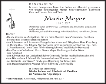 Traueranzeige von Marie Meyer von Südthüringer Presse