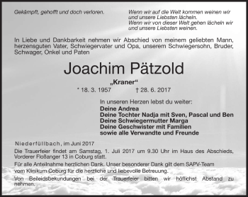 Traueranzeige von Joachim Pätzold von Neue Presse Coburg