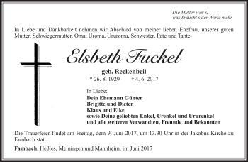 Traueranzeige von Elsbeth Fuckel von Südthüringer Presse