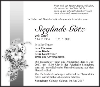 Traueranzeige von Sieglinde Götz von Südthüringer Presse