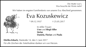 Traueranzeige von Eva Kozuskewicz von Neue Presse Coburg