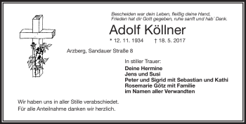 Traueranzeige von Adolf Köllner von Frankenpost