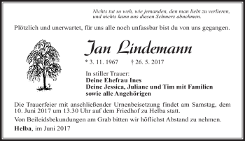 Traueranzeige von Jan Lindermann von Südthüringer Presse