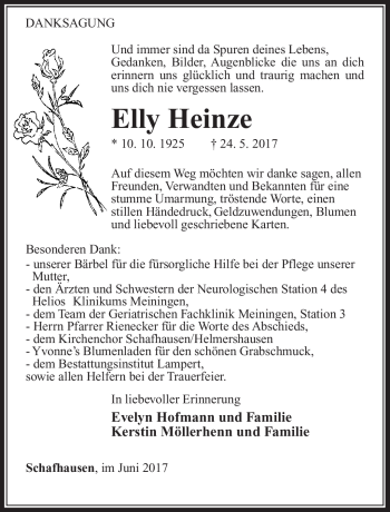 Traueranzeige von Elly Heinze von Südthüringer Presse