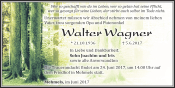 Traueranzeige von Walter Wagner von Südthüringer Presse