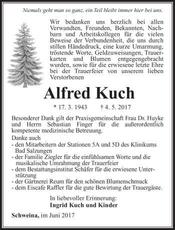 Traueranzeige von Alfred Kuch von Südthüringer Presse