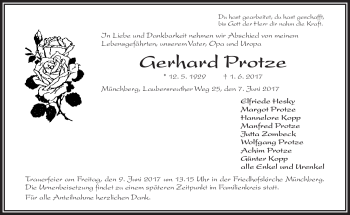 Traueranzeige von Gerhard Protze von Frankenpost
