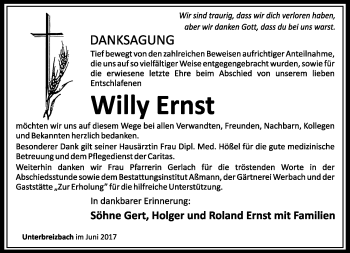 Traueranzeige von Willy Ernst von Südthüringer Presse