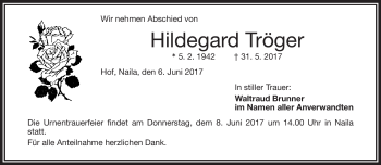 Traueranzeige von Hildegard Tröger von Frankenpost