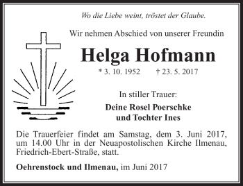 Traueranzeige von Helga Hofmann von Südthüringer Presse