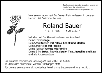 Traueranzeige von Roland Bauer von Neue Presse Coburg