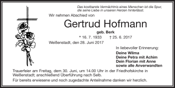 Traueranzeige von Gertrud Hofmann von Frankenpost