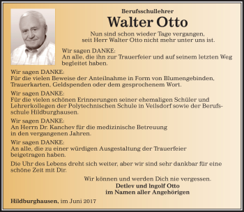 Traueranzeige von Otto Walter von Südthüringer Presse