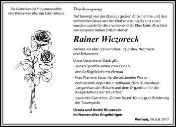 Traueranzeige von Rainer Wiczoreck von Südthüringer Presse