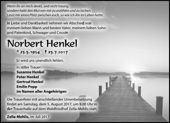 Traueranzeige von Norbert Henkel von Südthüringer Presse