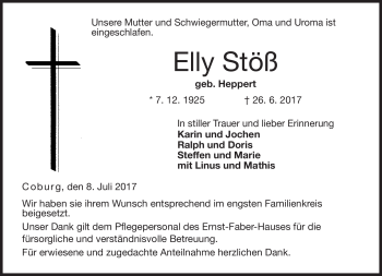 Traueranzeige von Elly Stöß von Neue Presse Coburg