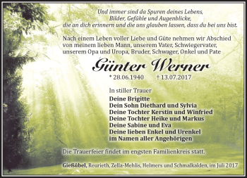 Traueranzeige von Günter Werner von Südthüringer Presse