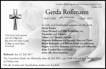 Traueranzeige von Gerda Roßmann von Neue Presse Coburg