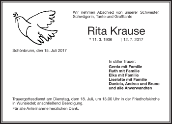 Traueranzeige von Rita Krause von Frankenpost