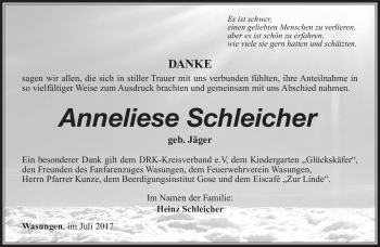Traueranzeige von Anneliese Schleicher von Südthüringer Presse