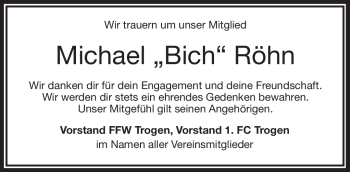 Traueranzeige von Michael Röhn von Frankenpost
